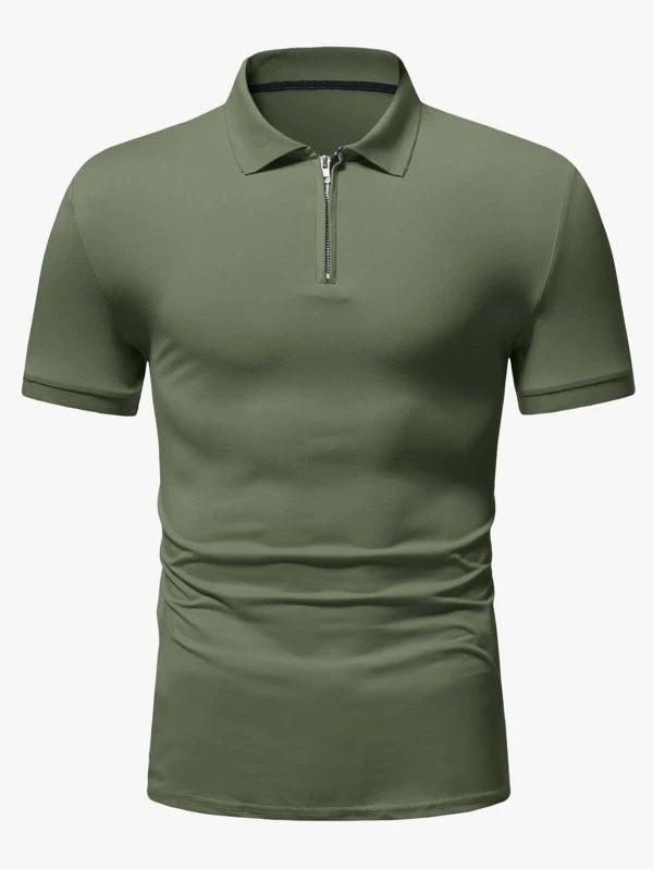 Olive Zipper Polo Shirt