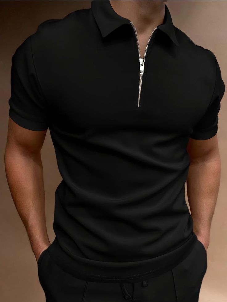 Black Zipper Polo Shirt